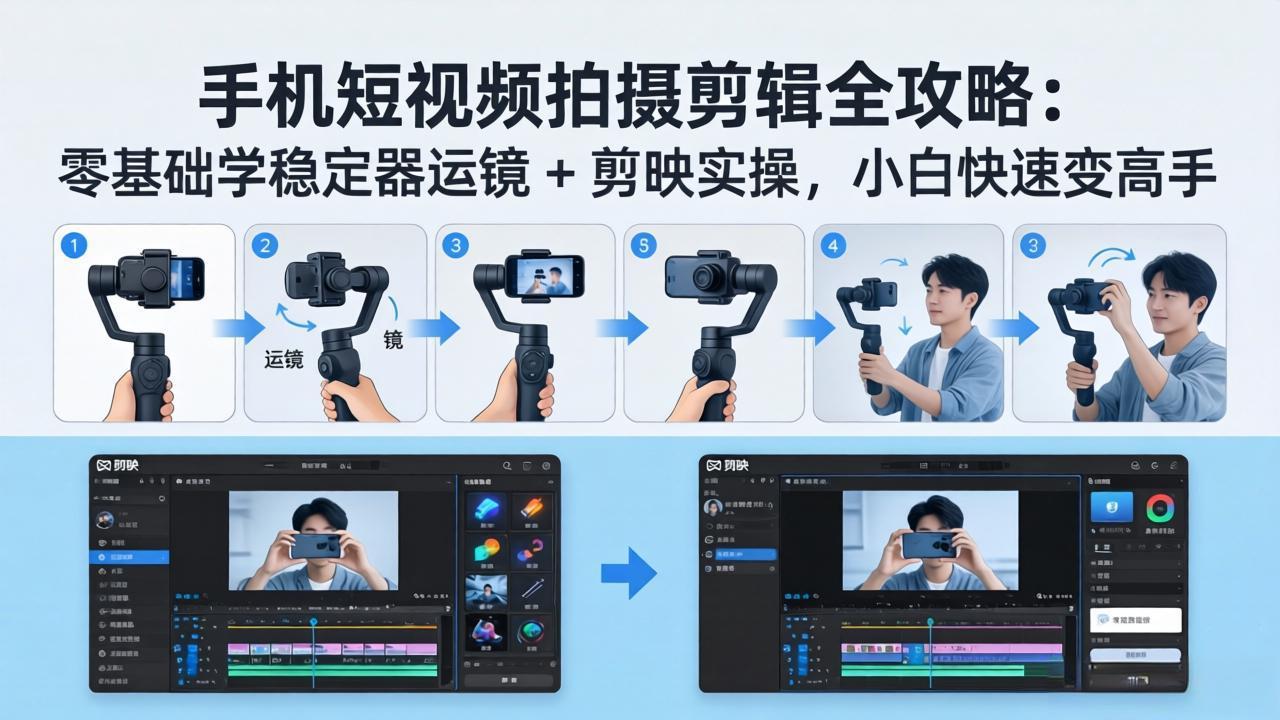 手机短视频拍摄剪辑全攻略:零基础学稳定器运镜 + 剪映实操,小白快速变高手-蜗牛学社