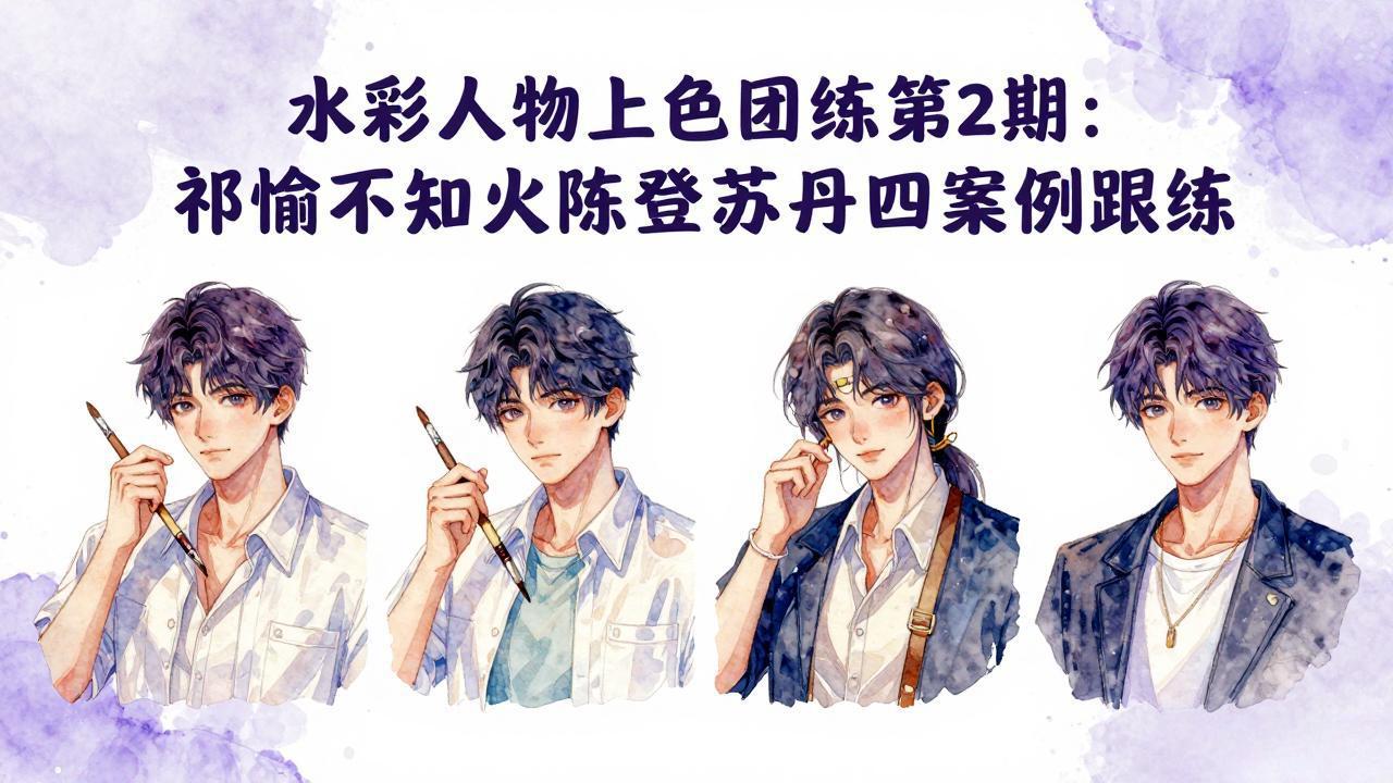 水彩人物上色团练第2期:祁煜不知火陈登苏丹四案例跟练,手把手提升绘画能力-蜗牛学社