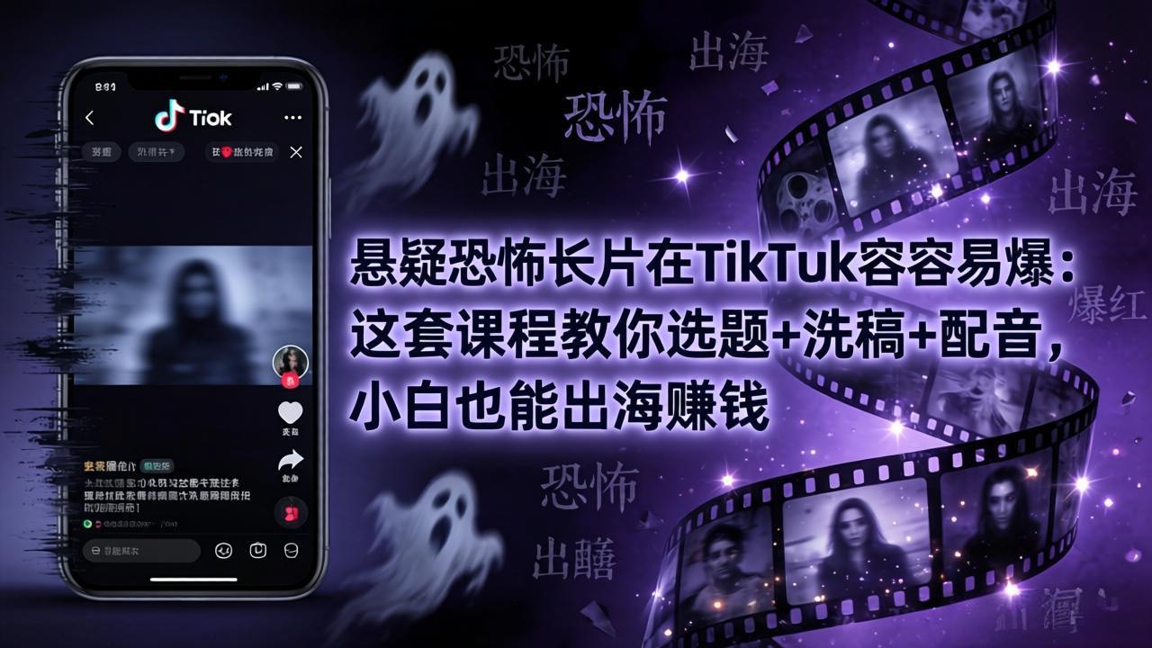 悬疑恐怖长片在TikTok最容易爆:这套课程教你选题+洗稿+配音,小白也能出海赚钱-蜗牛学社