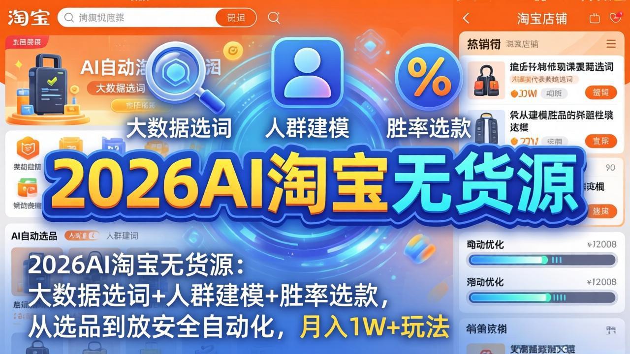 2026AI淘宝无货源-4月更新：大数据选词+人群建模+胜率选款，从选品到放大全自动化，月入1W+玩法-蜗牛学社