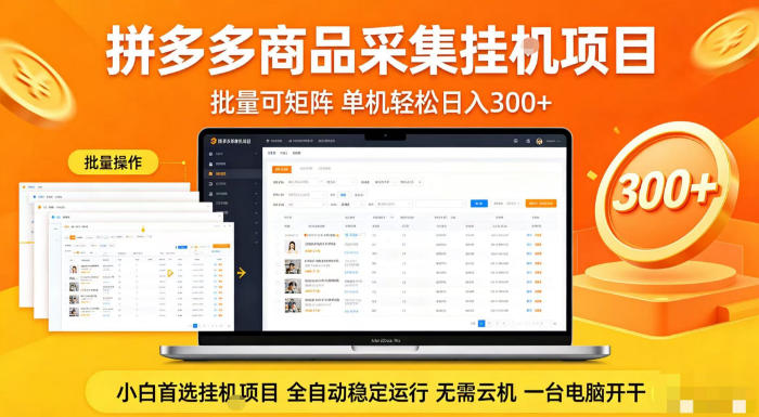 拼多多商品信息全自动采集项目，批量可矩阵，单机轻松日入300+，无需云机一台电脑开干【揭秘】-蜗牛学社