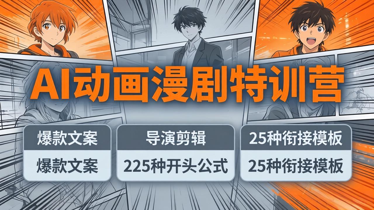 AI动画漫剧特训营:爆款文案+导演剪辑:225种开头公式+25种衔接模板,两小时剪电影级大片-冒泡网