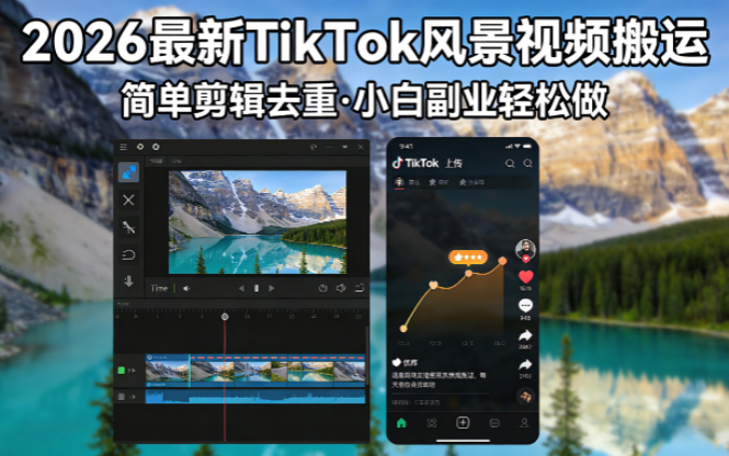 2026最新TikTok风景视频搬运简单剪辑去重小白副业月入 8000-蜗牛学社