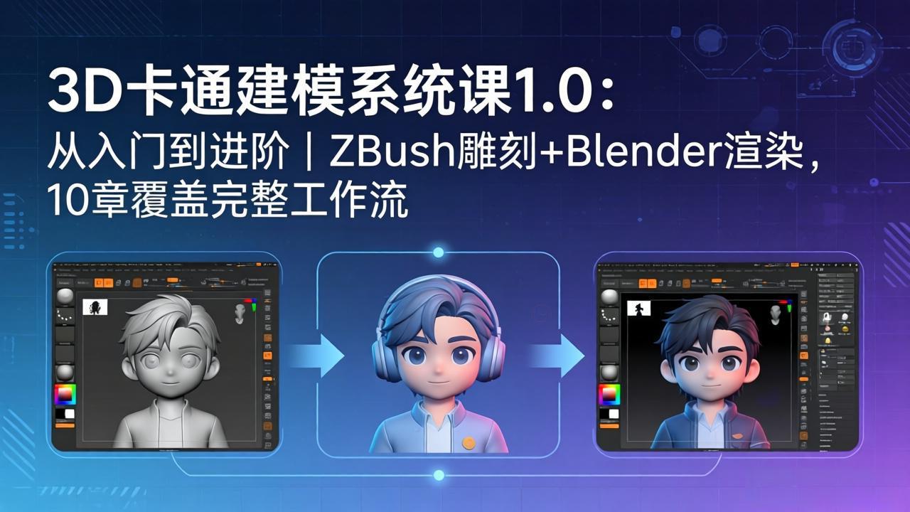 3D卡通建模系统课1.0:从入门到进阶|ZBrush雕刻+Blender渲染,10章覆盖完整工作流-蜗牛学社