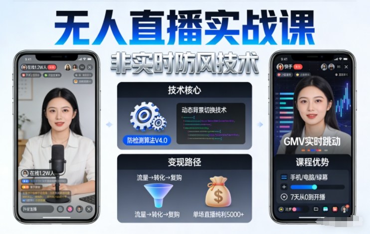 宝子哥无人直播实战课，非实时防风技术，聚焦抖音快手等平台直播带货，轻松开启直播变现之路(更新2026年5月10日)-蜗牛学社