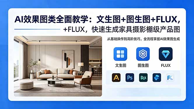 AI效果图类全面教学:文生图+图生图+FLUX,快速生成家具摄影棚级产品图-蜗牛学社