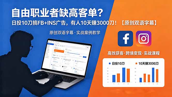 自由职业者缺高客单?日投 10 刀搞 FB+INS 广告,有人 10 天赚 3000 刀!【原创双语字幕】-蜗牛学社