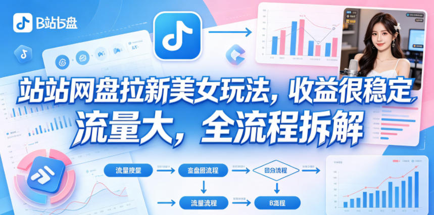 B站网盘拉新美女玩法,收益很稳定,流量大,全流程拆解-蜗牛学社