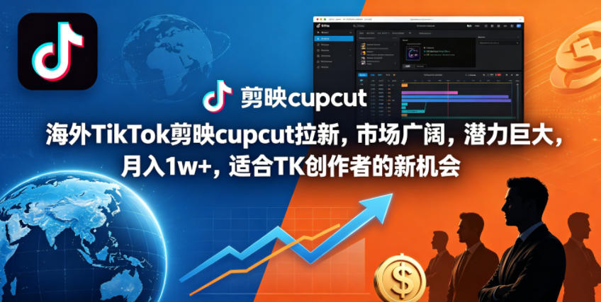 海外TikTok剪映cupcut拉新,市场广阔,潜力巨大,月入1w+,适合TK创作者的新机会-蜗牛学社