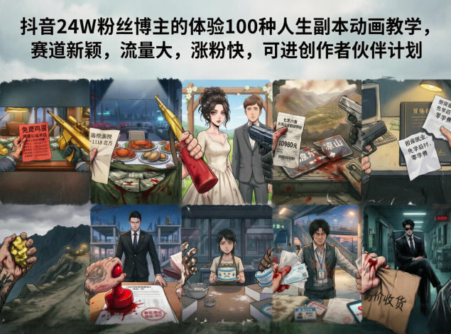 抖音24W粉丝博主的体验100种人生副本动画教学,赛道新颖,流量大,涨粉快,可进创作者伙伴计划-蜗牛学社