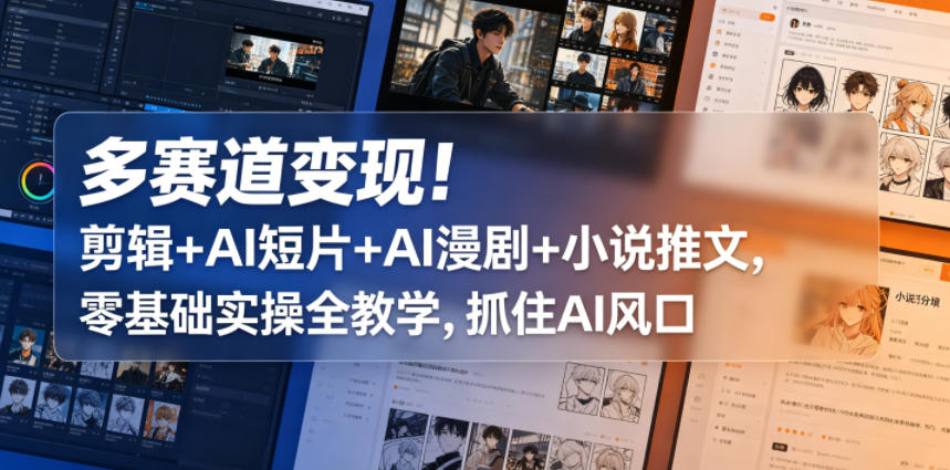 多赛道变现！剪辑+AI短片+AI漫剧+小说推文，零基础实操全教学，抓住AI风口-蜗牛学社