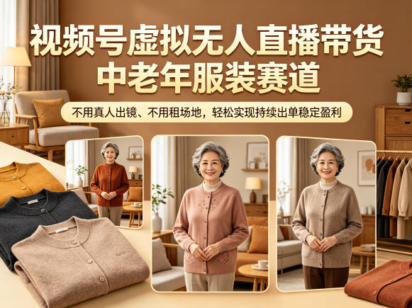 视频号虚拟无人直播带货中老年服装赛道，不用真人出镜、不用租场地，轻松实现持续出单稳定盈利-蜗牛学社