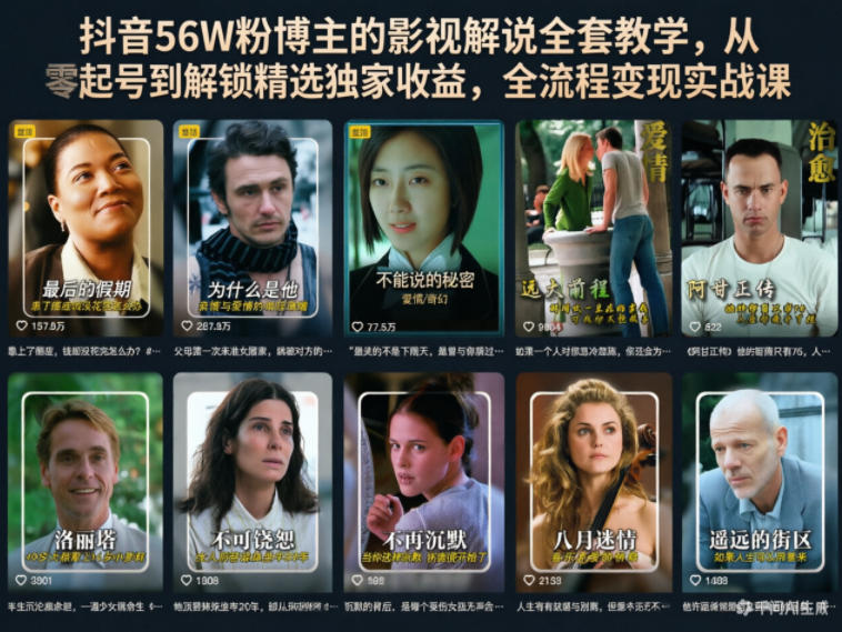 抖音56W粉博主的影视解说全套教学，从零起号到解锁精选独家收益，全流程变现实战课-蜗牛学社