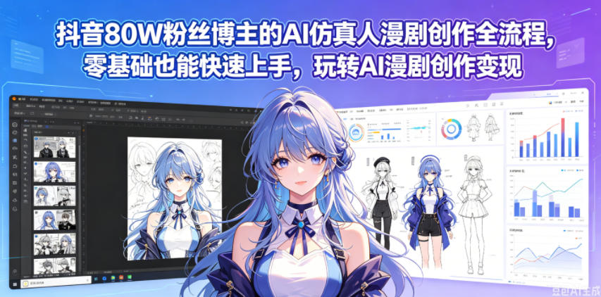 抖音80W粉丝博主的AI仿真人漫剧创作全流程,零基础也能快速上手,玩转AI漫剧创作变现-蜗牛学社