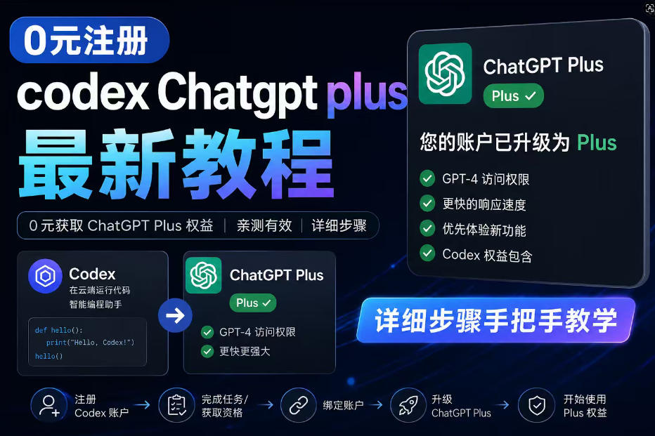0元全自动注册codex gpt plus最新教程,0元获取GPT Plus权益,手把手详细教学-蜗牛学社