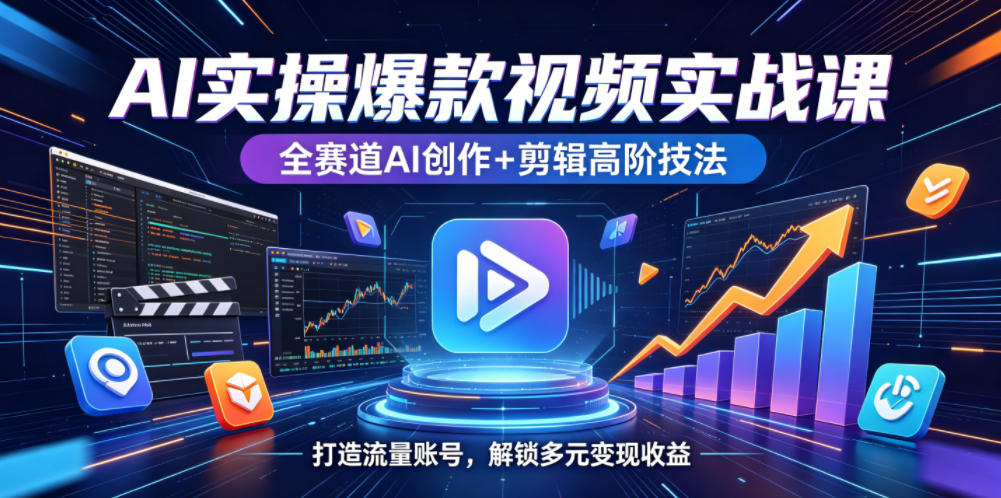 AI实操爆款视频实战课，全赛道AI创作+剪辑高阶技法，打造流量账号，解锁多元变现收益-蜗牛学社