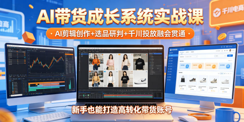 AI带货成长系统实战课，AI剪辑创作+选品研判+千川投放融会贯通，新手也能打造高转化带货账号（更新2026年）-蜗牛学社