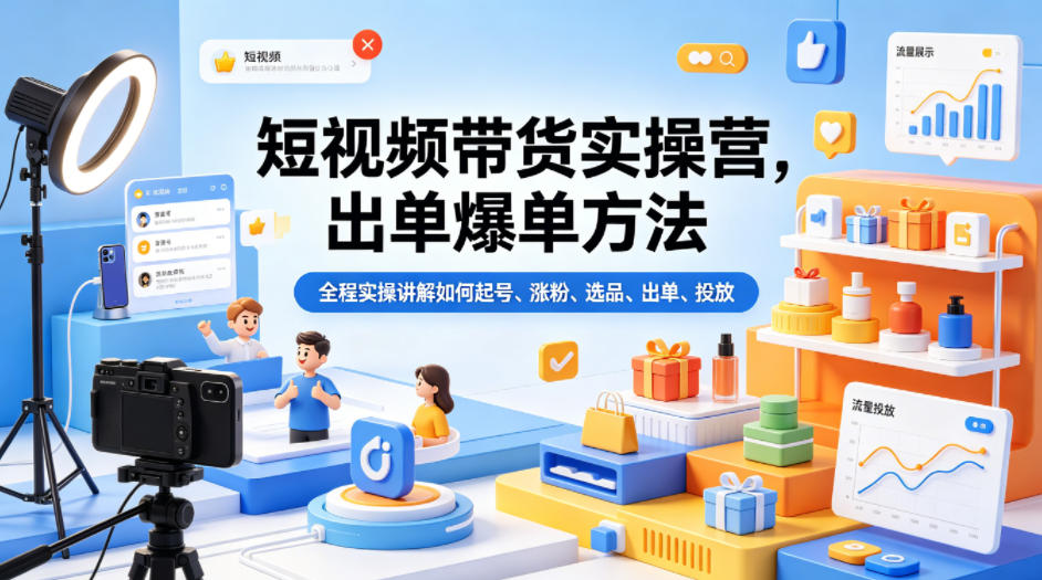 短视频带货实操营,出单爆单方法,全程实操讲解如何起号、涨粉、选品、出单、投放-蜗牛学社