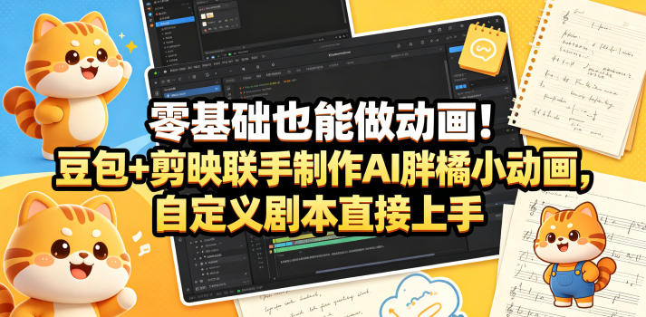 零基础也能做动画!豆包+剪映联手制作AI胖橘小动画,自定义剧本直接上手-蜗牛学社