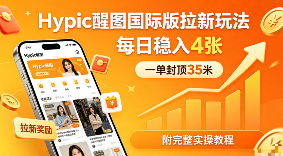 一单封顶35米,实测Hypic醒图国际版拉新玩法,每日稳入4张(附完整实操教程)-蜗牛学社