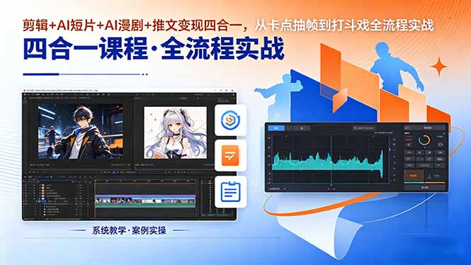 剪辑+AI短片+AI漫剧+推文变现四合一，从卡点抽帧到打斗戏全流程实战-蜗牛学社