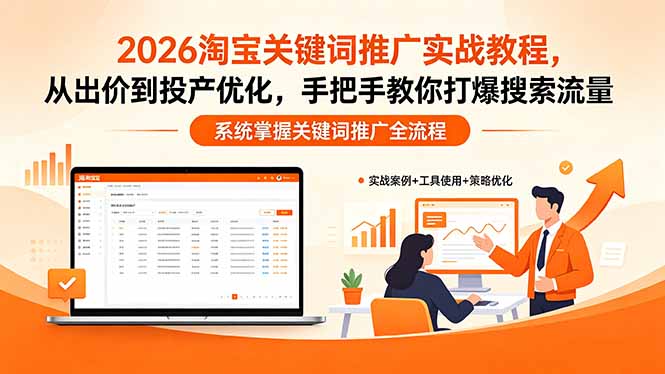 2026淘宝关键词推广实战教程,,从出价到投产优化,手把手教你打爆搜索流量-蜗牛学社