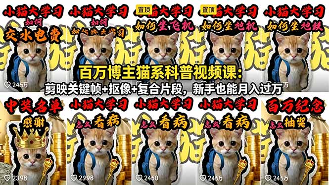 百万博主猫系科普视频课：剪映关键帧+抠像+复合片段，新手也能月入过万-蜗牛学社