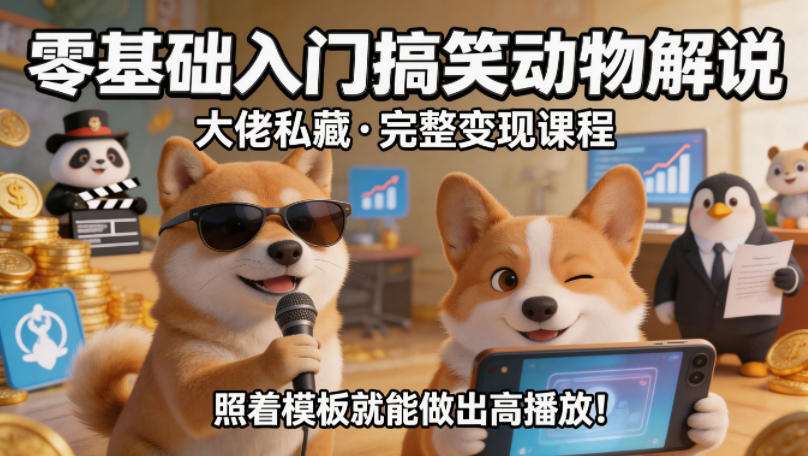 零基础入门搞笑动物解说,大佬私藏完整变现课程,照着模板就能做出高播放-蜗牛学社