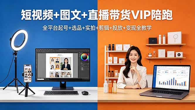 短视频+图文+直播带货VIP陪跑,全平台起号+选品+实拍+剪辑+投放+变现全教学-蜗牛学社