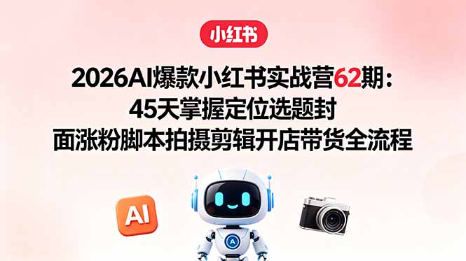 2026AI爆款小红书实战营62期：45天掌握定位选题封面涨粉脚本拍摄剪辑开店带货全流程-蜗牛学社