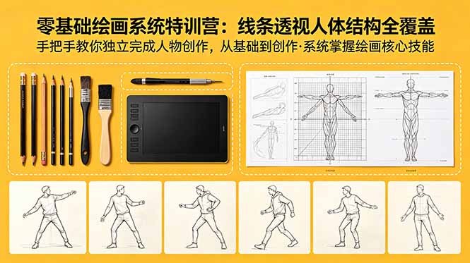 零基础绘画系统特训营：线条透视人体结构全覆盖，手把手教你独立完成人物创作-蜗牛学社