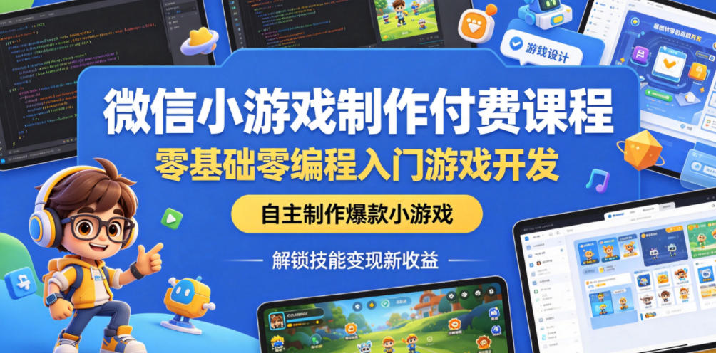 微信小游戏制作付费课程，零基础零编程入门游戏开发，自主制作爆款小游戏，解锁技能变现新收益-蜗牛学社