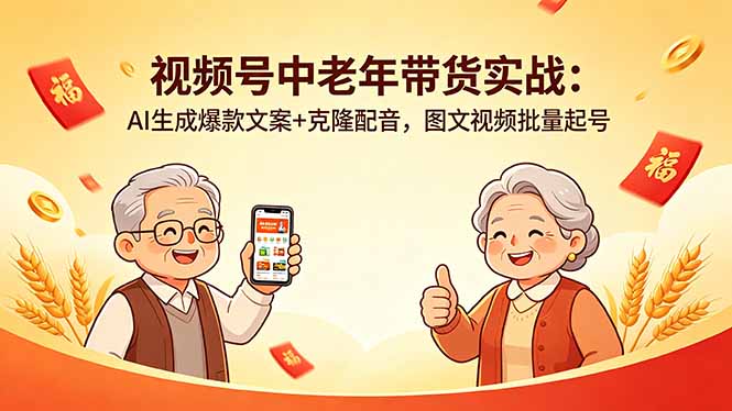 视频号中老年带货实战:AI生成爆款文案+克隆配音,图文视频批量起号-蜗牛学社