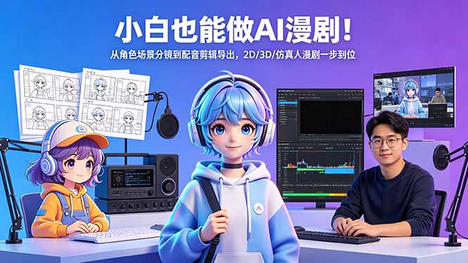小白也能做AI漫剧！从角色场景分镜到配音剪辑导出，2D/3D/仿真人漫剧一步到位-蜗牛学社
