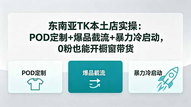 东南亚TK本土店实操-5月更新：POD定制+爆品截流+暴力冷启动，0粉也能开橱窗带货-蜗牛学社
