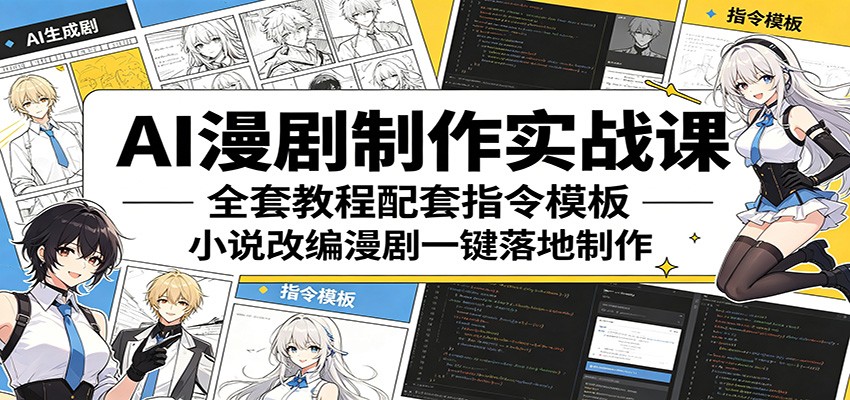 AI漫剧制作实战课:全套教程配套指令模板,小说改编漫剧一键落地制作-蜗牛学社
