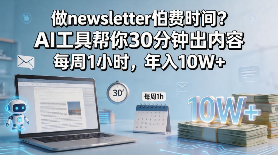 做newsletter怕费时间?AI工具帮你30分钟出内容,每周1小时,年入10W+!【原创双语字幕】-蜗牛学社