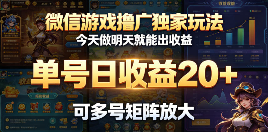 微信游戏撸广独家玩法,今天做明天就能出收益,单号日收益20+,可多号矩阵放大-蜗牛学社