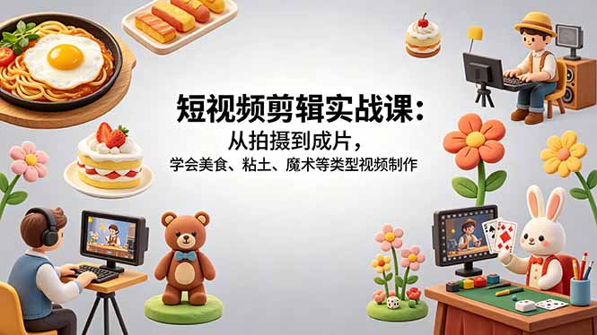 短视频剪辑实战课:从拍摄到成片,学会美食、粘土、魔术等类型视频制作-蜗牛学社