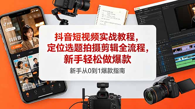 抖音短视频实战教程,定位选题拍摄剪辑全流程,新手轻松做爆款-蜗牛学社