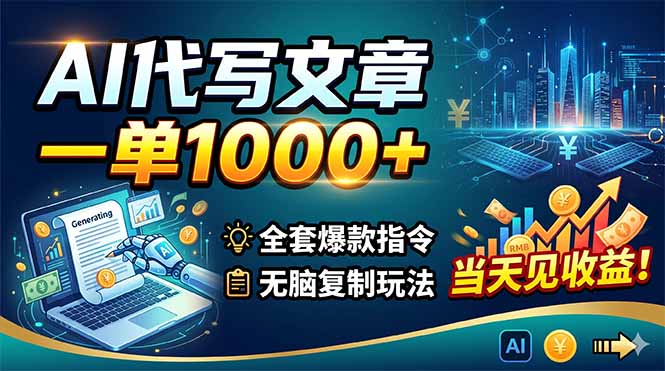 AI代写文章,一单1000+,全套爆款指令+无脑复制玩法,当天见收益!-蜗牛学社