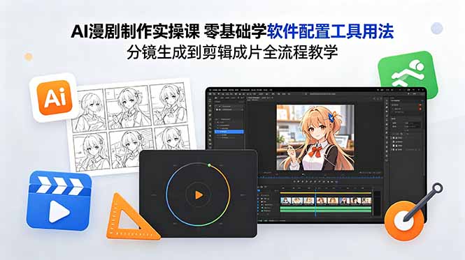 AI漫剧制作实操课 零基础学软件配置工具用法 分镜生成到剪辑成片全流程教学-蜗牛学社