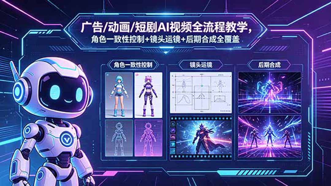 广告/动画/短剧AI视频全流程教学,角色一致性控制+镜头运镜+后期合成全覆盖-蜗牛学社