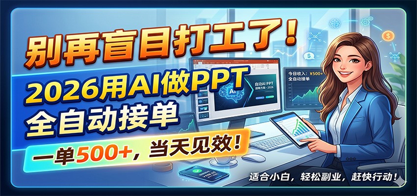 别再盲目打工了!2026用AI做PPT全自动接单,一单5张+,当天见效!-蜗牛学社