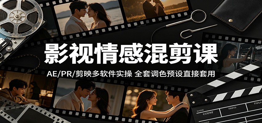 影视情感混剪课：AE/PR/剪映多软件实操，全套调色预设直接套用-蜗牛学社