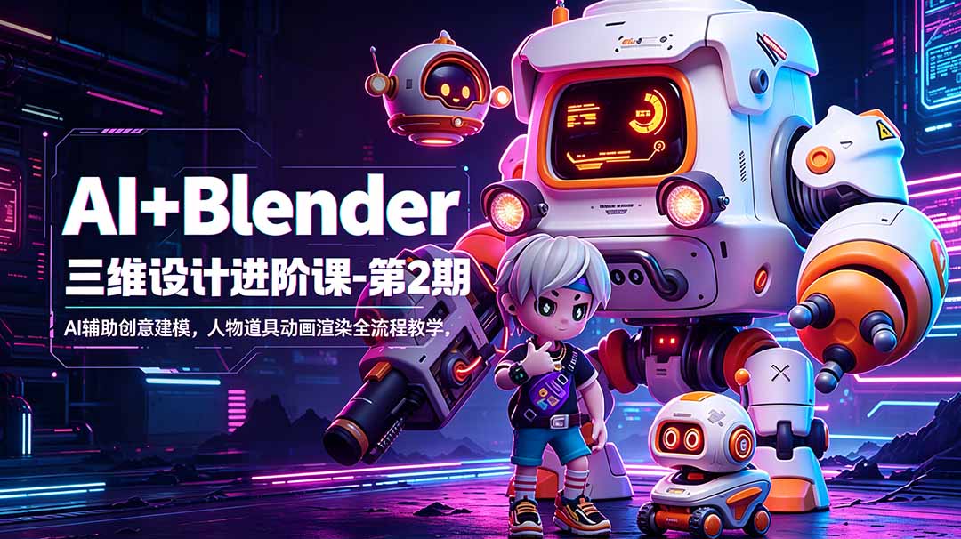 AI+Blender三维设计进阶课-第2期:AI辅助创意建模,人物道具动画渲染全流程教学-蜗牛学社