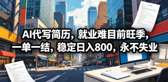 AI代写简历，就业难目前旺季，一单一结，稳定日入800，永不失业-蜗牛学社