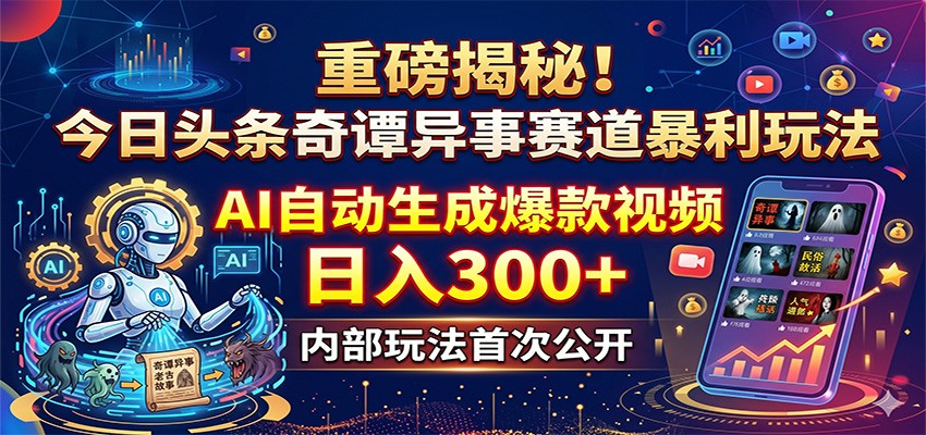 重磅揭秘！今日头条奇谭异事赛道暴利玩法：AI自动生成爆款视频，日入300+-蜗牛学社