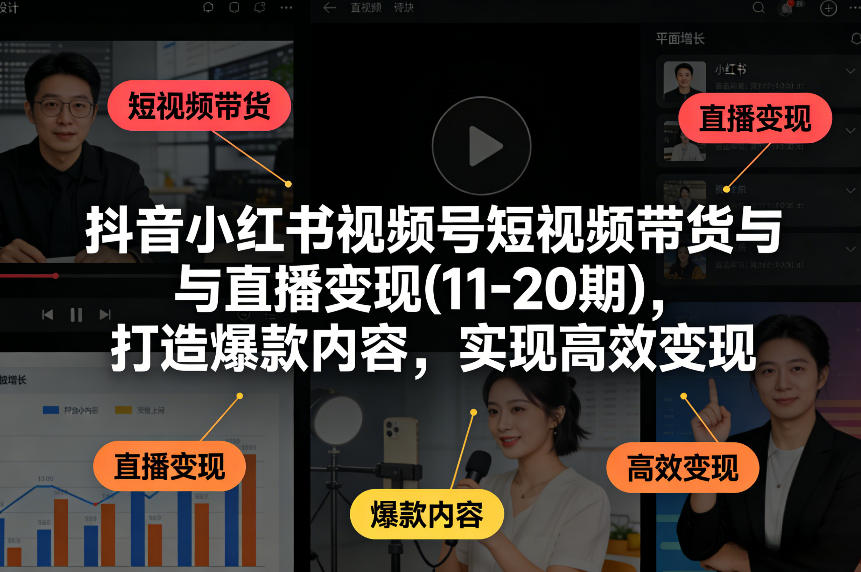 抖音小红书视频号短视频带货与直播变现(10-21期)，打造爆款内容，实现高效变现(更新05月08日)-蜗牛学社