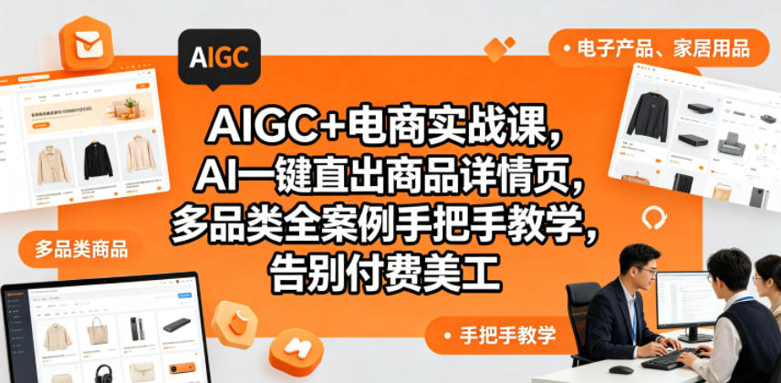 AIGC+电商实战课,AI一键直出商品详情页,多品类全案例手把手教学,告别付费美工-蜗牛学社